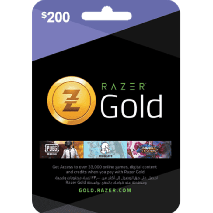 Razer Gold 200 USD Gift Card Email Delivery