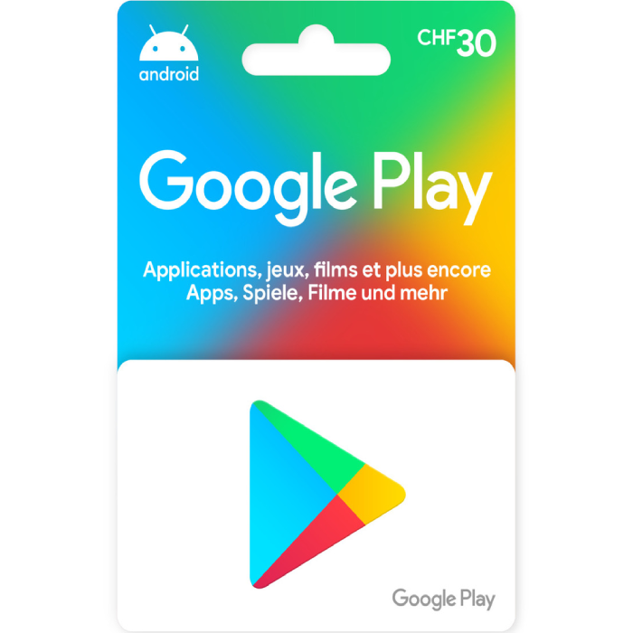 Google Play Fr 30 CHF CH Digital Gift Cards