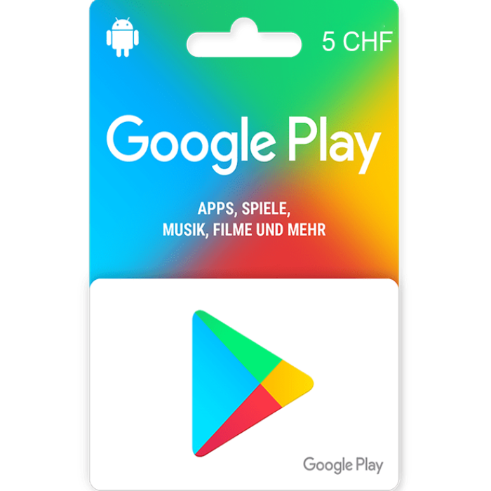 Google Play Fr 5 CHF CH Digital Gift Cards